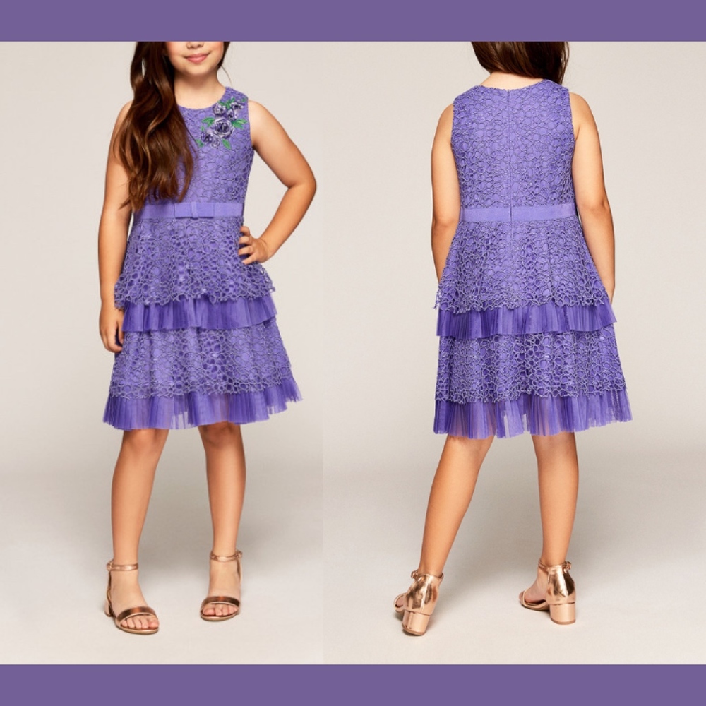NEW $248 Tadashi Shoji Kids Buttercake Lace Dress‎ in Purple [Girls SZ 12 ]